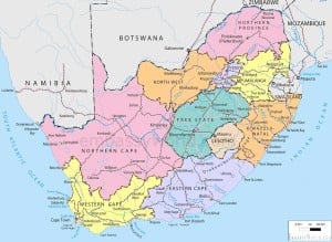 Map of South Africa showing provinces - courtesy of embassyworld.com