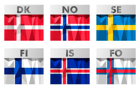  nordic scandinavian flags icons set in polygonal style