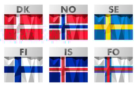 nordic scandinavian flags icons set in polygonal style