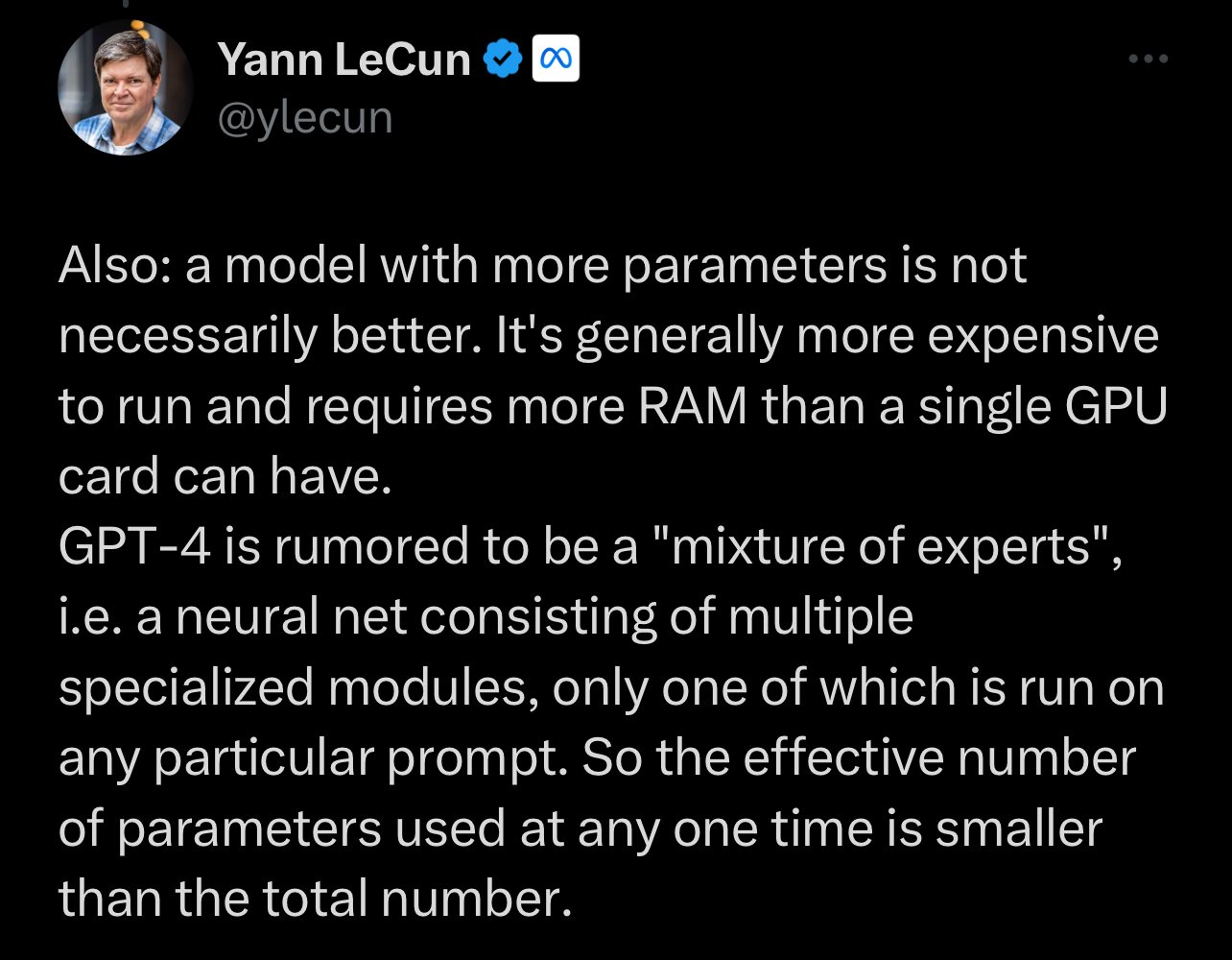 Second tweet from Yann LeCun criticizing journalists talking nonsense about billions of parameters